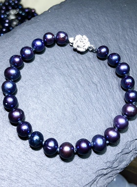 ZZ0983 天然炫彩黑紫色手链巴洛克淡水珠单圈手串7-8mm异行珍珠
