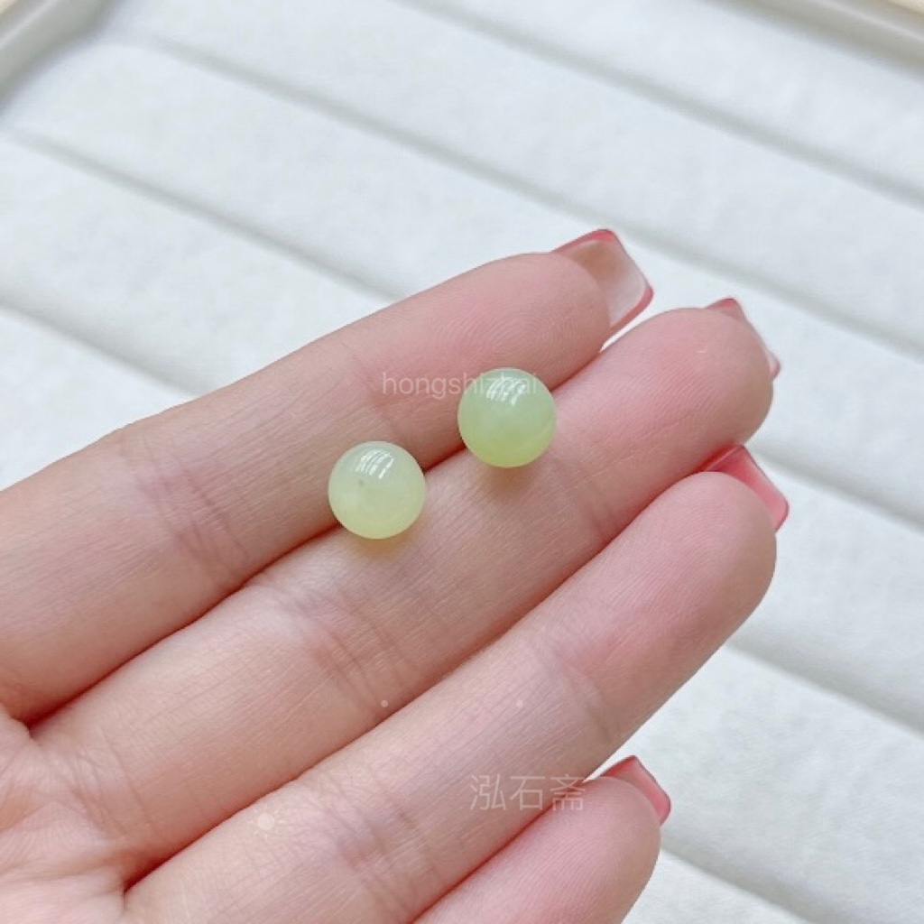 U459 天然和田玉黄口料耳钉灯泡款s925银8mm黄玉若羌鸡油黄耳饰女