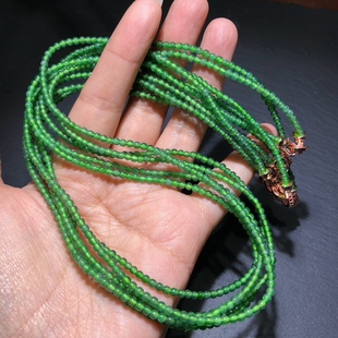 OO0004 天然A货翡翠锁骨链项链2mm+玉石圆珠单圈小米珠帝王绿