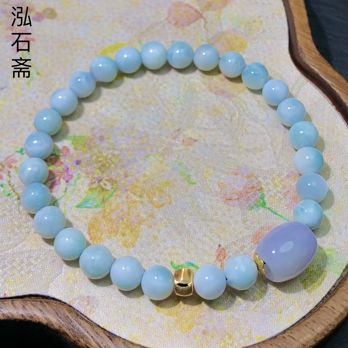 QQ0932 天然海纹石手链串6-7mm原创紫翡翠桶珠s925银拉力玛宝石