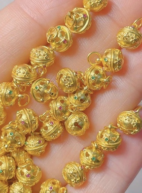 c430  s925银镀金镂空铃铛DIY手工手链项链挂件饰材料配件6*6mm