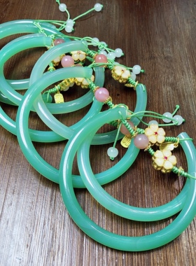 湖水绿玛瑙手镯原创手绳鸟语花香