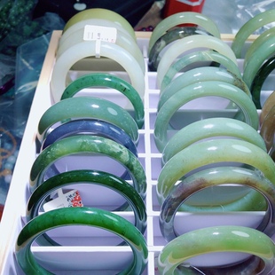 DD0548天然和田玉手镯翠青且末蓝碧玉烟紫帝王紫宽版 手镯一物一图