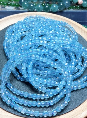 ZZ0623 天然托帕石手链蓝托帕方糖块4mm单圈蓝色宝石手链