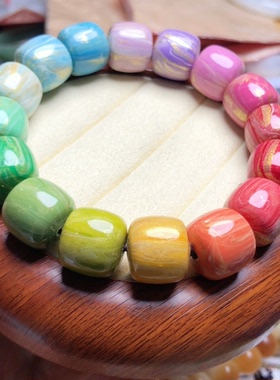 P713 天然流体大漆老型单圈手链彩虹糖渐变马卡龙14mm直切非遗