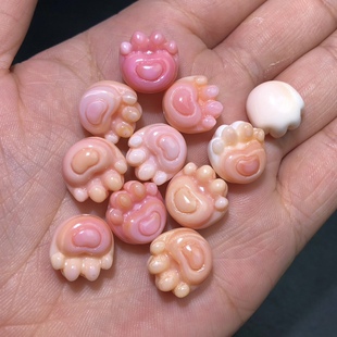 ZZ0324 天然女王贝雕刻小猫爪款通孔配件15/14mm粉贝女皇贝贝散珠