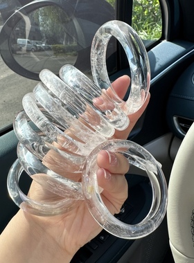 天然白水晶手镯白阿塞冰透水晶首饰女妈妈镯冰透彩虹意境