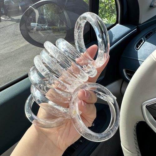 天然白水晶手镯白阿塞冰透水晶首饰女妈妈镯冰透彩虹意境