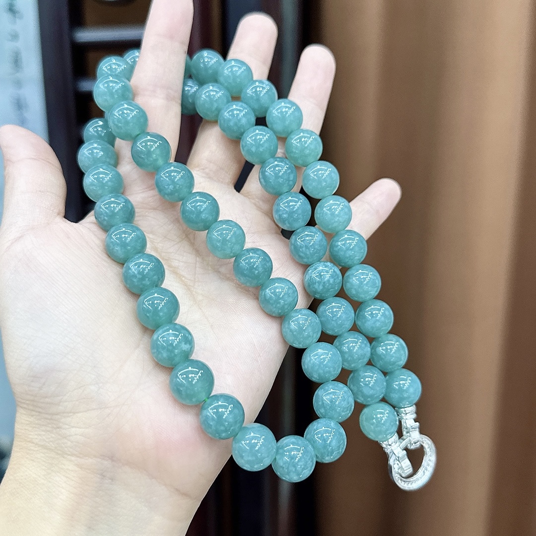 危地马拉天然a货翡翠项链霸气款约12mm雪花棉蓝水妈妈链冰润 送袋