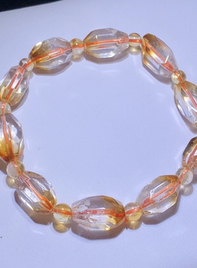 53A126 天然黄水晶随行手链渐变色原石单圈9-11mm男女生日礼物