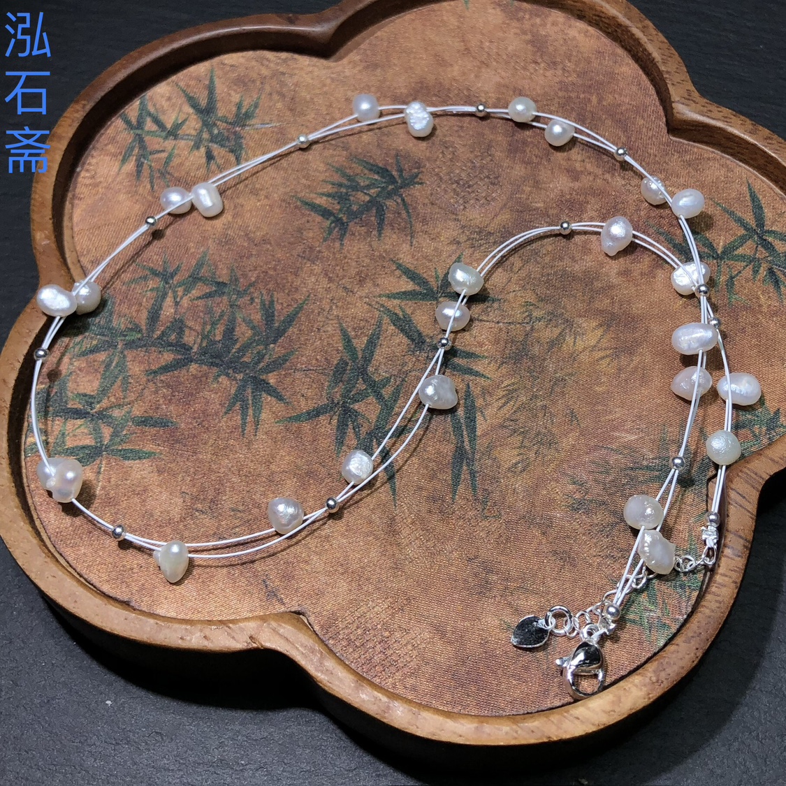 QQ0948 天然巴洛克珍珠满天星锁骨链碎银子白珍珠淡水4-6mm异形珠