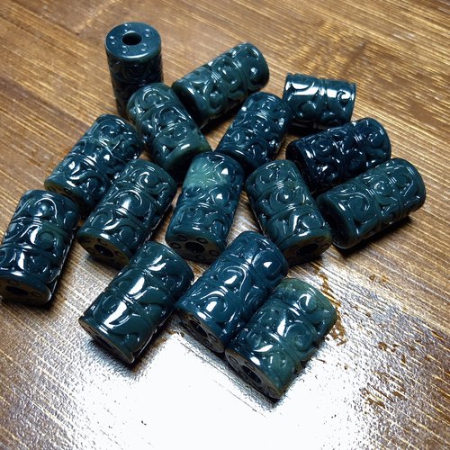E400 天然和田玉青花桶珠配件18*10mmdiy手链隔珠配饰串珠散珠材