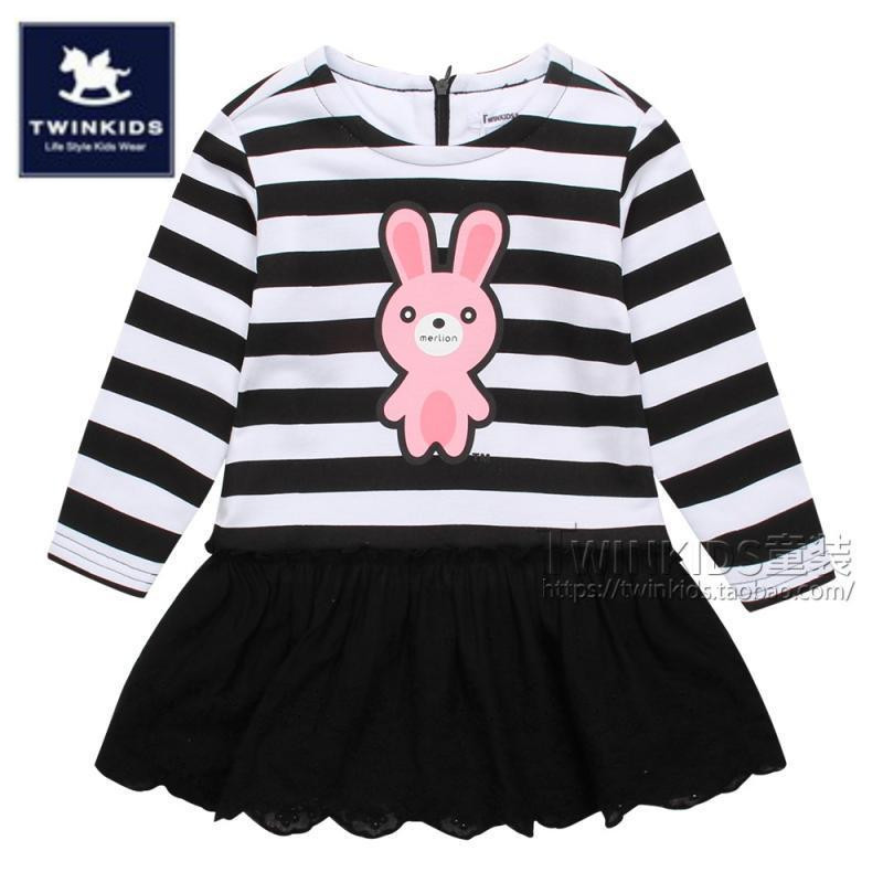 小木马 TWINKIDS童装2018新春款专柜正品 儿童女童可爱条纹连衣裙