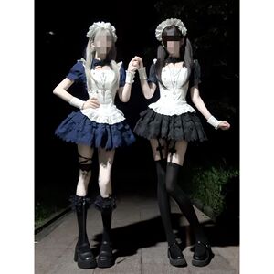 月光蓝夜 日系Lolita小众设计感夏季挂脖短袖蓬蓬连衣短裙套装女