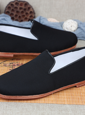 老北京布鞋男鞋手工千层底牛皮底礼服呢舌边小平鞋中国风复古休闲