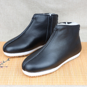 纯手工千层底全牛皮短靴中国风男棉鞋 老北京布鞋 男大棉鞋 皮毛一体