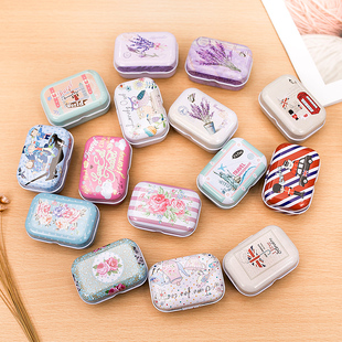 复古欧式碎花迷你马口铁盒小号糖果密封罐收纳杂物盒复古硬币盒