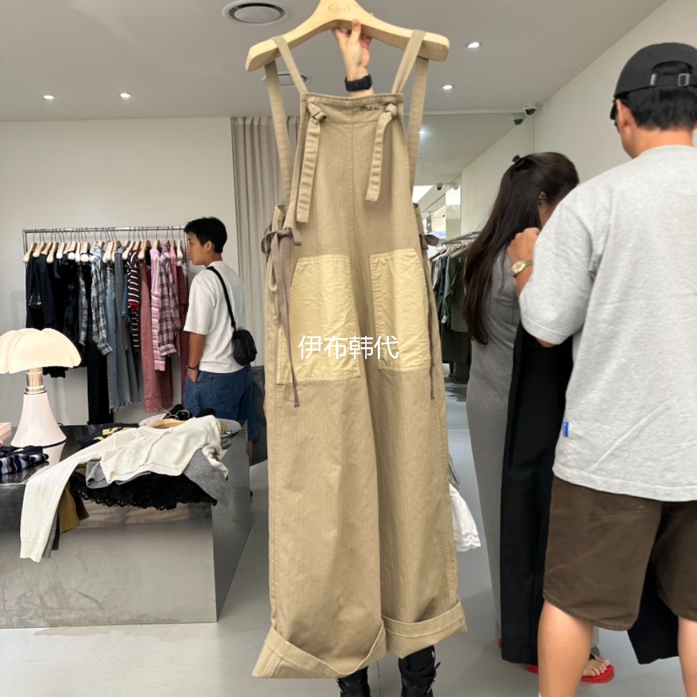 大口袋宽松绑带休闲背带裤长裤