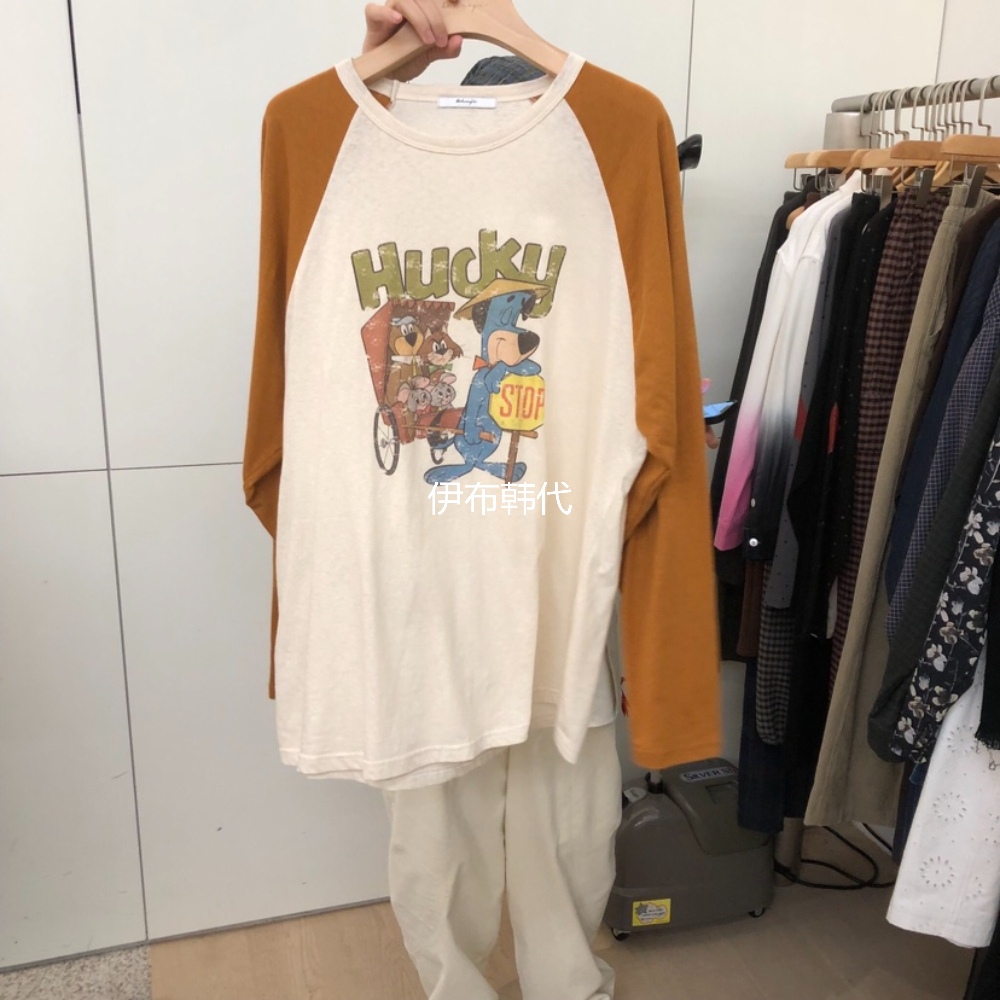 DOHWAJI韩国东大门正品代购25冬款 圆领插肩卡通狗熊宽松