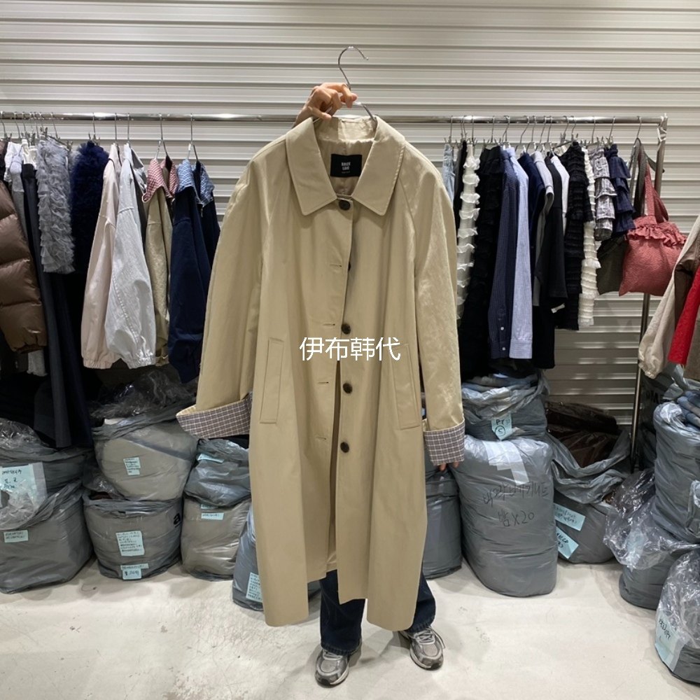 BRICKLANE韩国东大门正品代购26春 翻领格子内里长款风衣大衣外套