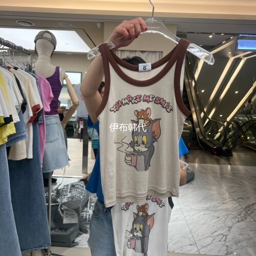 圆领休闲卡通小猫老鼠背心