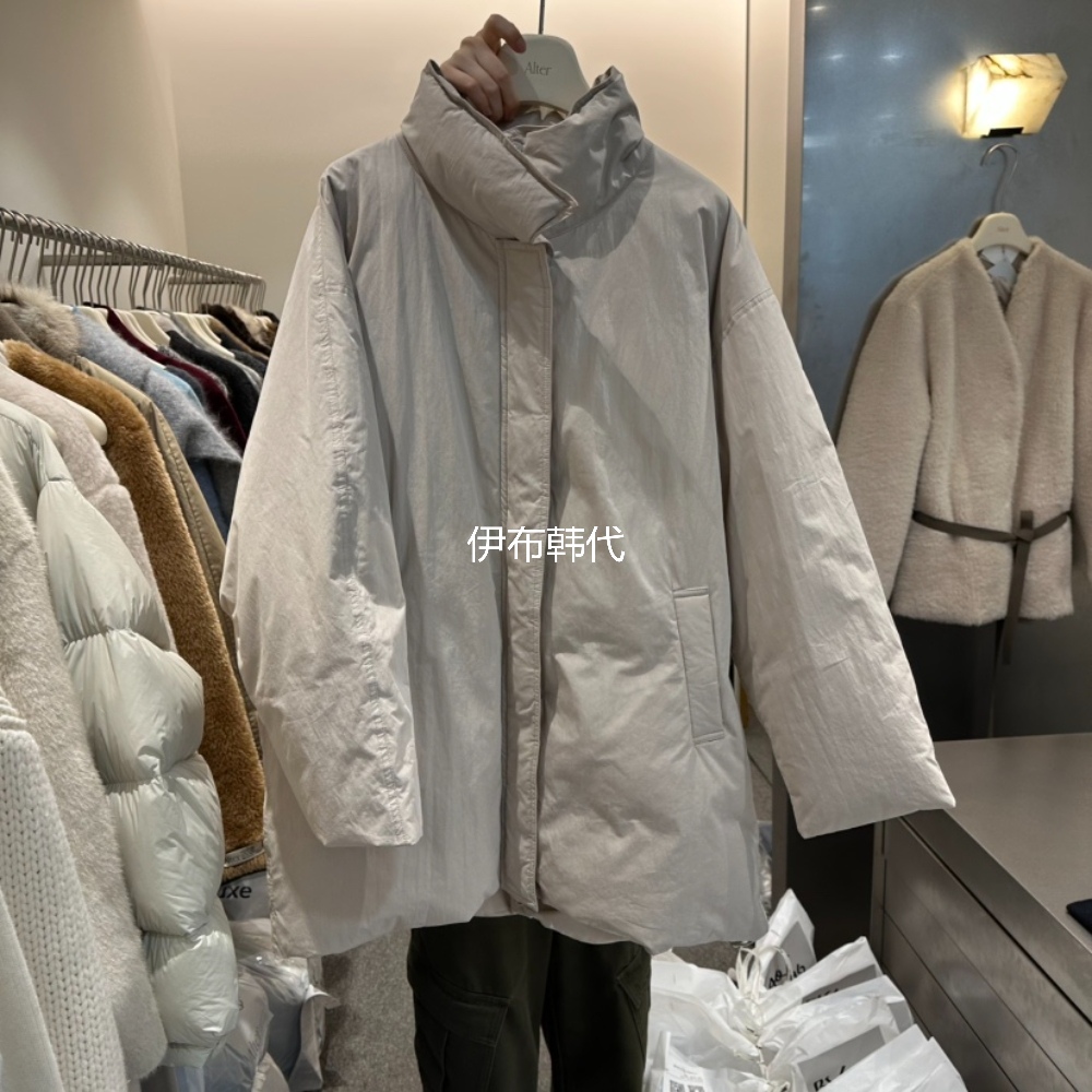 ALTER韩国东大门正品代购25冬款 立领纯色中长款鹅绒羽绒服外套