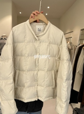 PLAMM韩国东大门正品代购25冬款 圆领休闲格纹薄款羽绒服外套