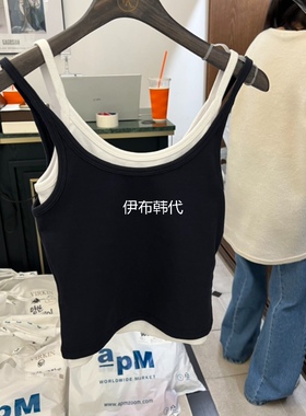 VIRKIN韩国东大门正品代购26春款 圆领棉质层叠假两件打底背心