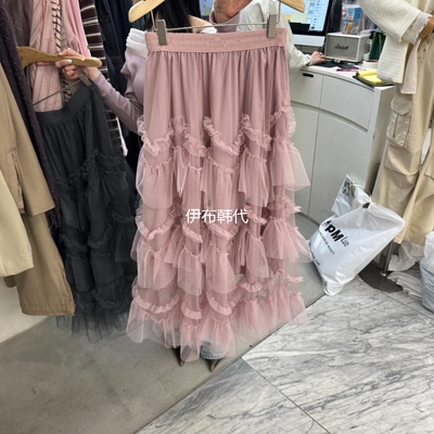 春款松紧腰层叠纱网半裙长裙