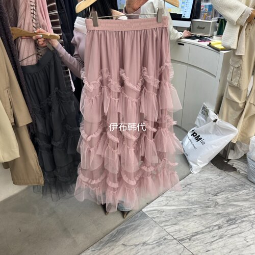 春款松紧腰层叠纱网半裙长裙