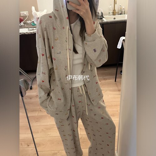 连帽华夫格爱心蝴蝶结卫衣外套