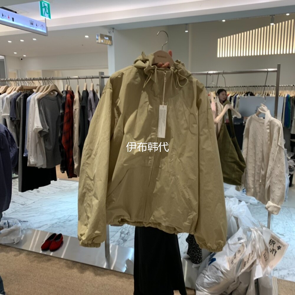 SELF SERVICE韩国东大门代购26春 连帽抽绳小格子薄款短外套夹克