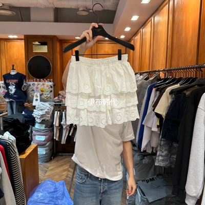 松紧腰纯色镂空花朵裤裙短裤