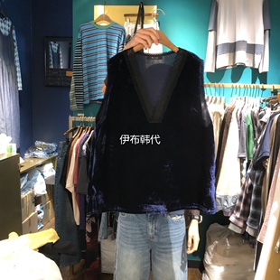 MERCI LINDA韩国东大门代购26春 V领蕾丝飞边丝绒天鹅绒宽松背心