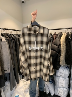 FORTH韩国东大门正品代购25冬款 翻领休闲格子简约宽松长袖衬衫