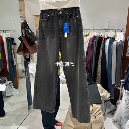 TEMPTING韩国东大门正品代购25秋款 磨白做旧竖纹休闲直筒牛仔裤