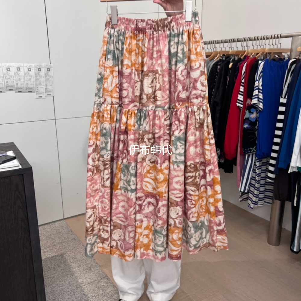 松紧腰彩色花朵碎花半裙长裙