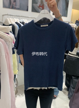 TEMPTING韩国东大门正品代购26春款 圆领点点休闲修身时尚短袖T恤