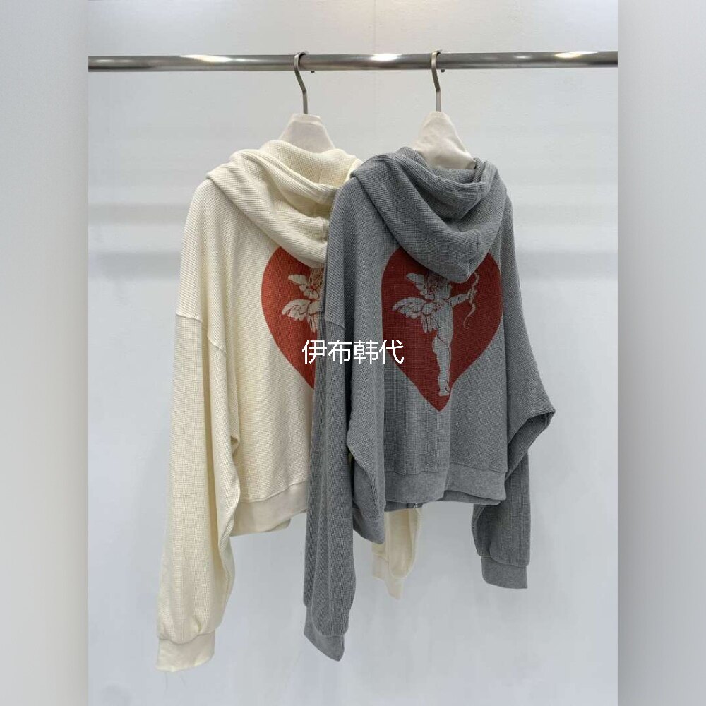 DELICATE韩国东大门正品代购26秋 连帽后背爱心拉链宽松卫衣外套