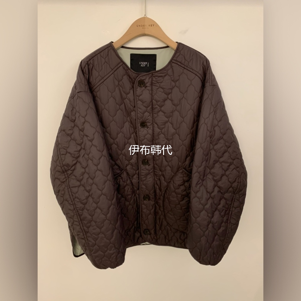 UNDER KEY韩国东大门正品代购25秋冬 圆领波浪纹宽松棉衣棉服外套