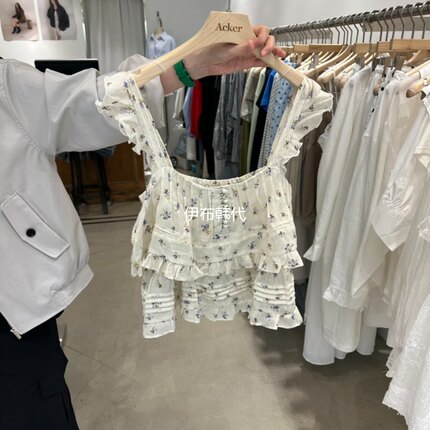 ACKER韩国东大门正品代购26夏款 荷叶飞边层叠纽扣短款可爱背心