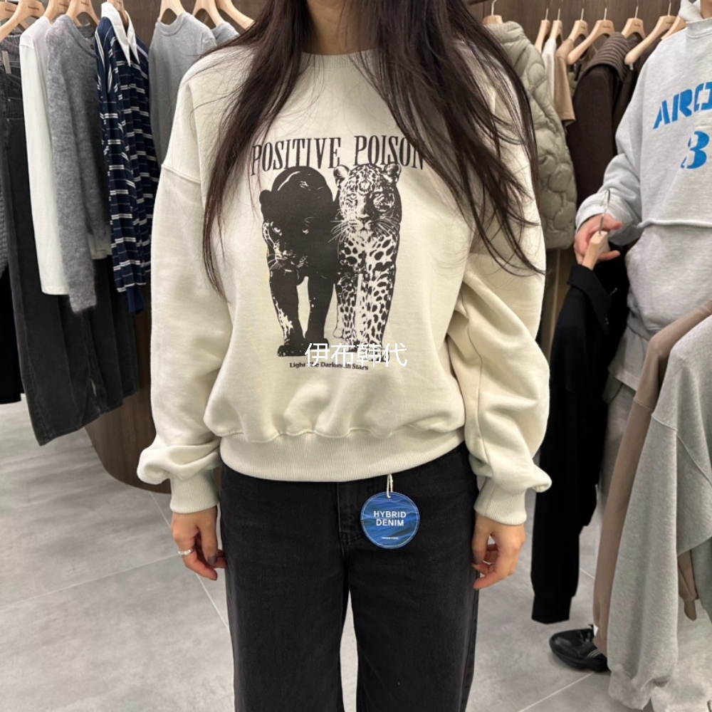 圆领豹子动物加绒拉绒休闲卫衣