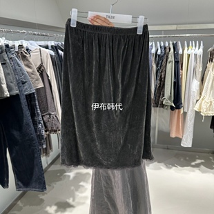 PORTS MOSS/TILDE韩国东大门代购26冬款 纯色丝绒天鹅绒半裙