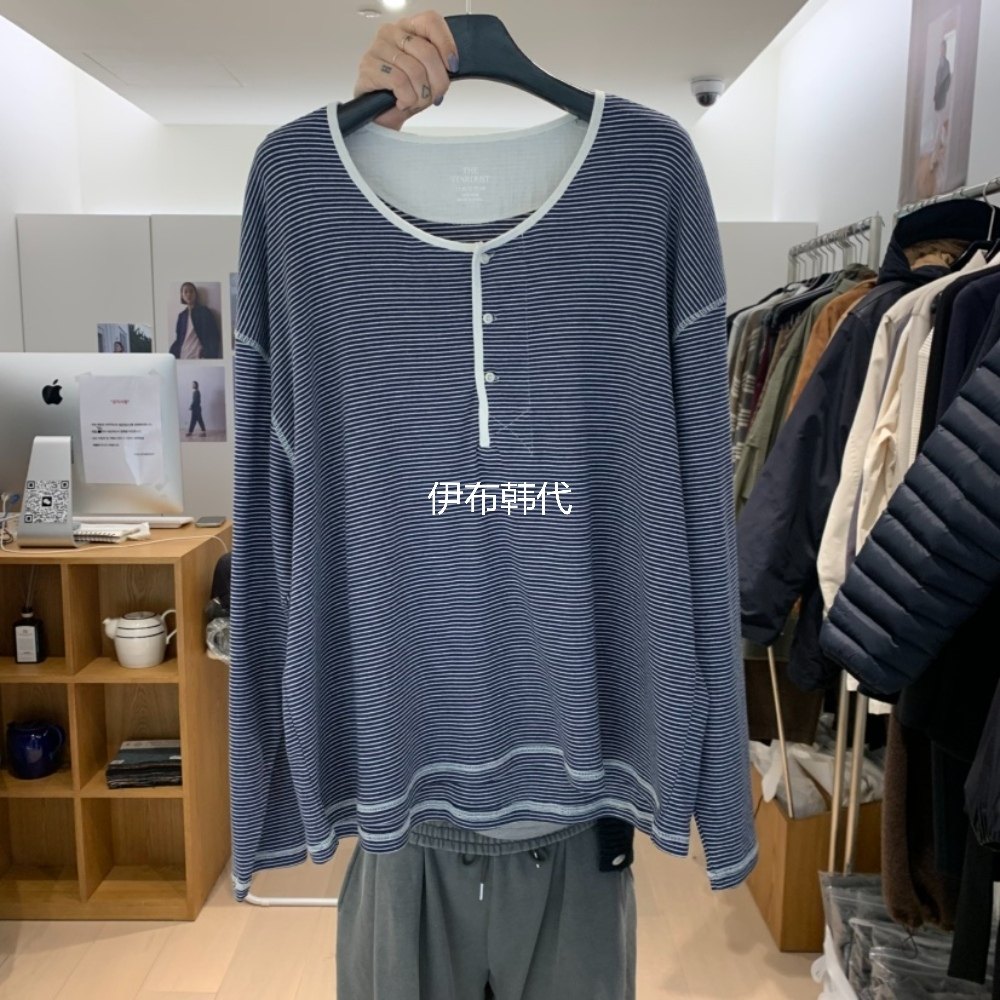 THE STARDUST韩国东大门正品代购26春 圆领纽扣细条纹宽松长袖T恤,女装/女士精品,T恤,淘宝优惠券,粉丝福利购,淘宝优惠卷