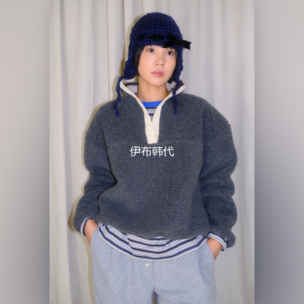 MURS韩国东大门正品代购25冬款 翻领拉链抽绳摇粒绒宽松卫衣外套