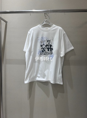 LATTE 韩国东大门正品代购26春款 圆领卡通黑猫休闲短袖T恤女