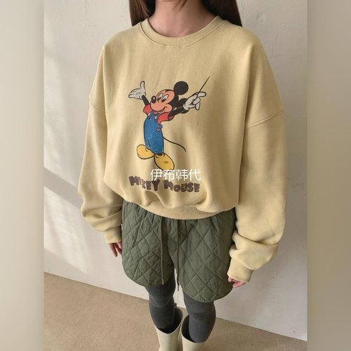 圆领休闲卡通老鼠做旧休闲卫衣女