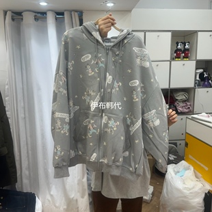 DE LINE韩国东大门正品代购26春款 连帽卡通星星老鼠卫衣开衫外套