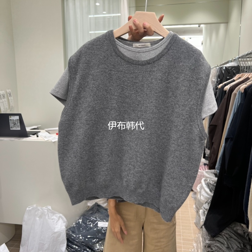 圆领纯色宽松羊毛针织马夹坎肩