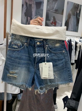 TEMPTING韩国东大门正品代购26春款 磨白做旧破洞毛边牛仔裤短裤